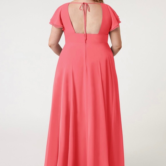 Azazie Watermelon Coral Bridesmaid Prom Long Dress Plus Size 20 - Picture 6 of 16